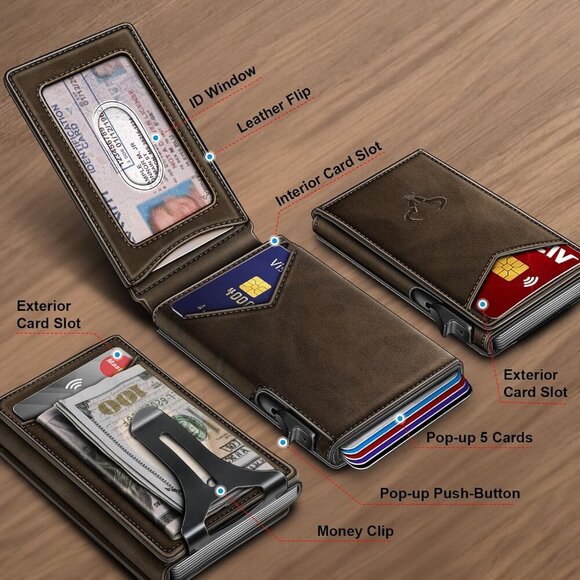 Men Wallet,Money Clip Wallet Slim For Gift Men 9Cards-Metal Credit Card Case in - Picture 2 of 9